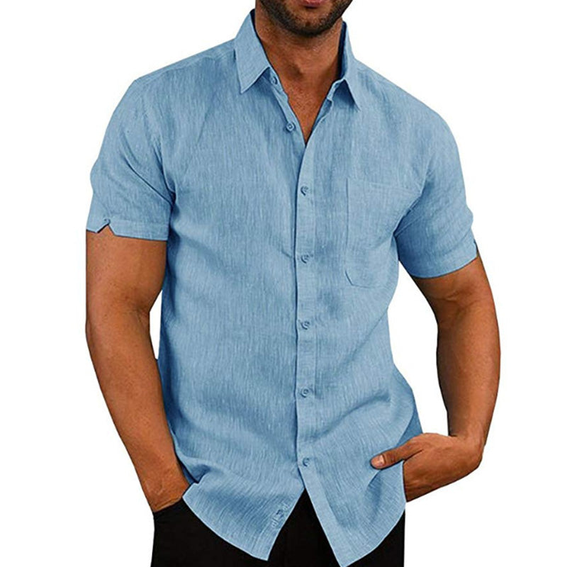 👔Men's Casual Short Sleeve Linen Blend Shirt - Stretchable, Breathable & Lightweight for Summer
