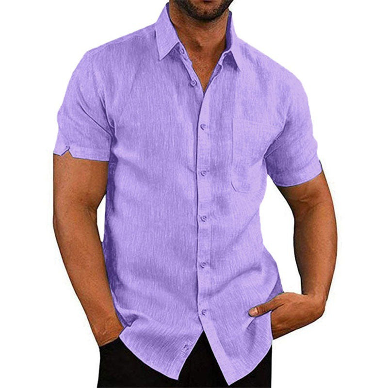 👔Men's Casual Short Sleeve Linen Blend Shirt - Stretchable, Breathable & Lightweight for Summer