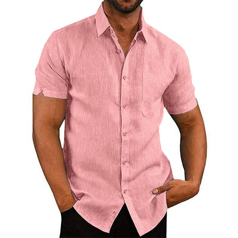 👔Men's Casual Short Sleeve Linen Blend Shirt - Stretchable, Breathable & Lightweight for Summer