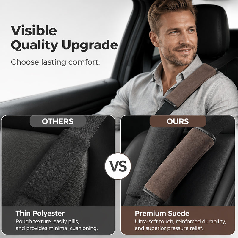 Universal Faux Suede Seat Belt Shoulder Pads | Soft Thick Comfort Cushion ✨
