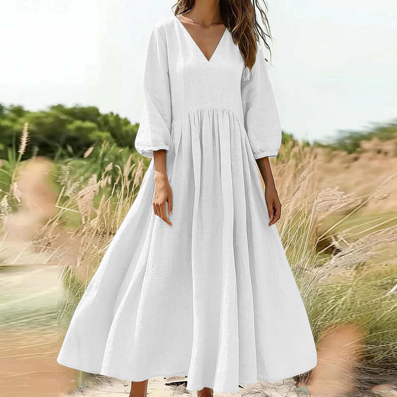 Women's V-Neck Pleated Maxi Dress