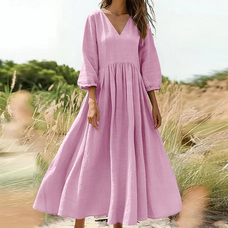 Women's V-Neck Pleated Maxi Dress