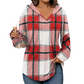 ✨ Easy Everyday Comfort | Women's Plaid Hooded Drawstring V-Neck Shirt🍂