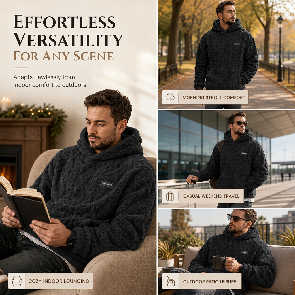 ❄️ Winter-Ready Comfort | Men's Fleece-Lined Jacquard Hooded Pullover