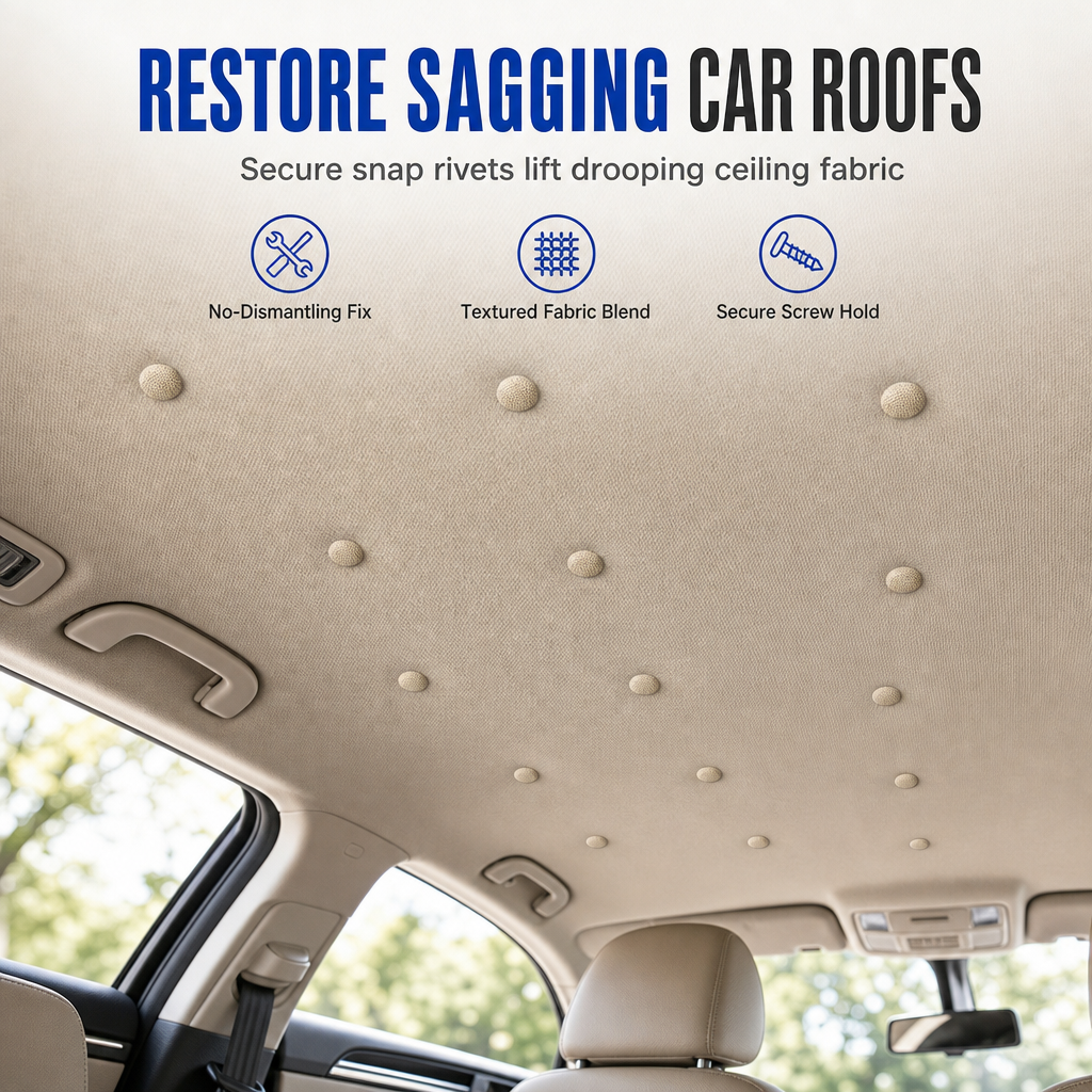 🚗 🔧 Car Headliner Repair Kit — Fix Sagging Roof Fabric, Snap Buttons & Rivets