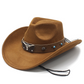 Unisex Suede Cowboy Hat with Vintage Bull Band and Wind Rope