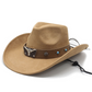 Unisex Suede Cowboy Hat with Vintage Bull Band and Wind Rope