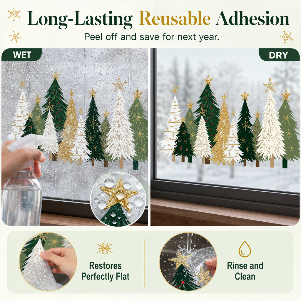 3-Piece Christmas Window Cling Set – Glue-Free Static Holiday Decor