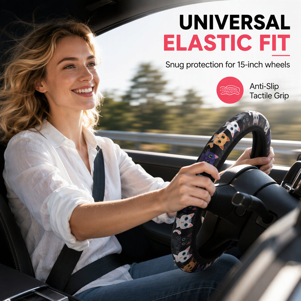 Universal 38cm Ringless Silk Steering Wheel Cover Printed Breathable Car Wheel Protector for All Seasons