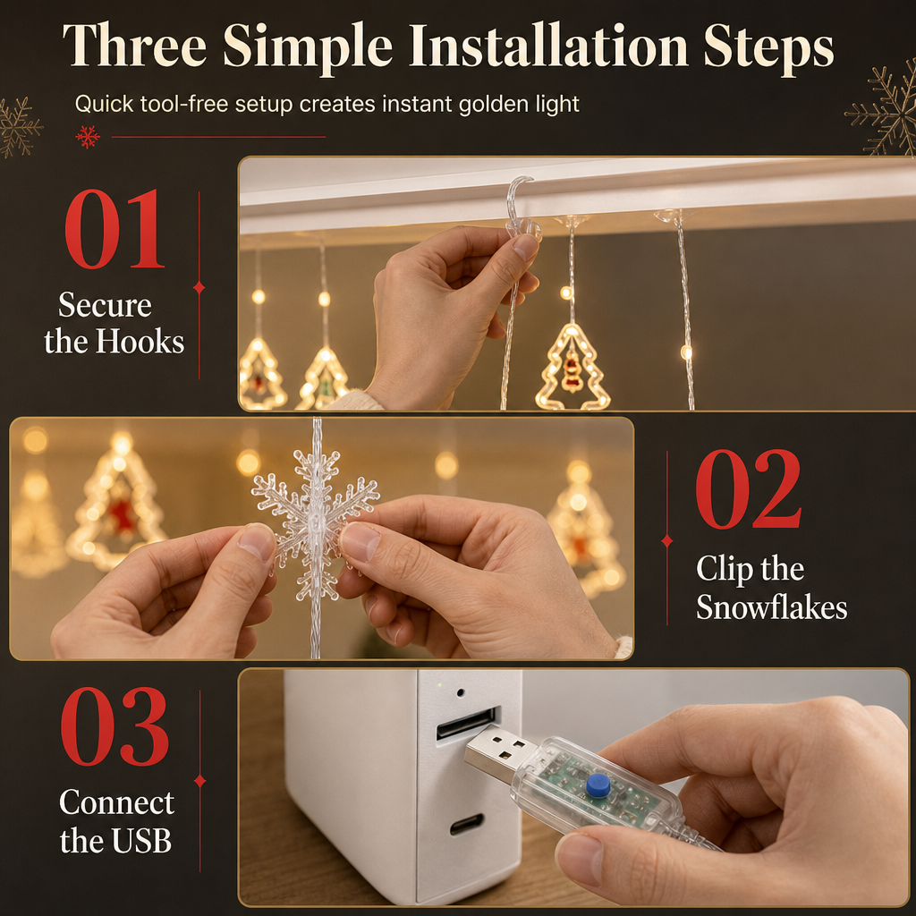 LED Christmas Icicle String Lights USB Powered Star and Christmas Tree Ring Hanging Lights for Holiday Window Decoration