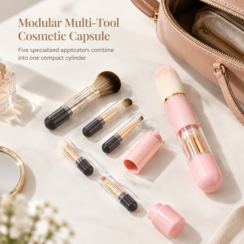 🖌️Portable Retractable Makeup Brush Set Multifunctional Travel Cosmetic Tool with Powder Blush and Silicone Lip Brush