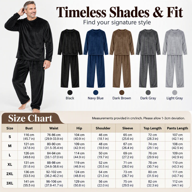 🌙 All-Night Warmth, Soft Velvet Feel | Men's Cozy Thermal Velvet Pajama Set🔥
